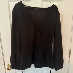 J. Crew Black Wrap Peplum Long Sleeve Blouse